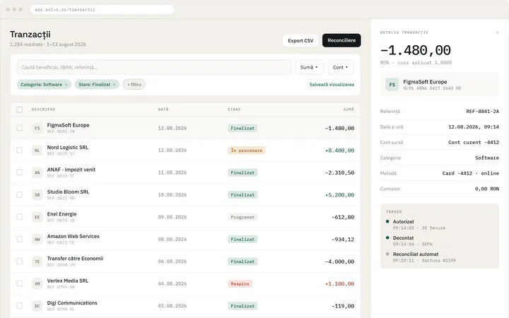 Interfață Solvo Financial App