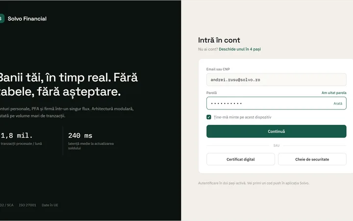 Interfață Solvo Financial App