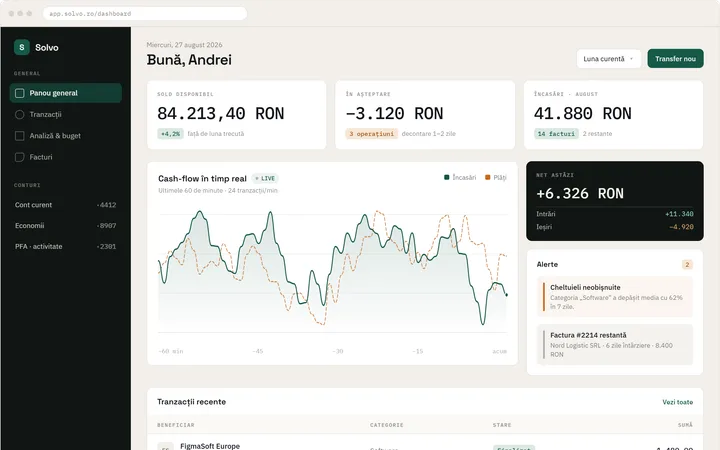 Interfață Solvo Financial App
